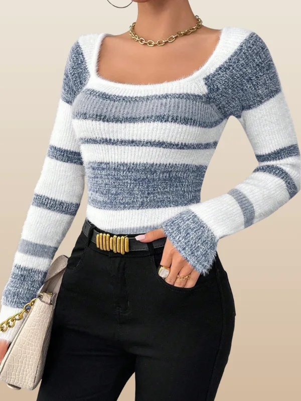 Striped Fuzzy Long Sleeve Sweater