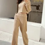 2-Piece Set Waffle Knit Round Neck Top and Pants