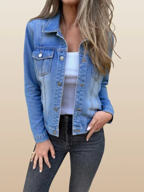 Plus Size Button Front Long Sleeve Denim Jacket