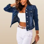 Bliss Cropped Frayed Denim Jacket - Dark Blue