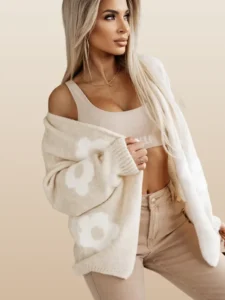 Bliss-Floral-Knitted-Light-Wear-Cardigan-Stone