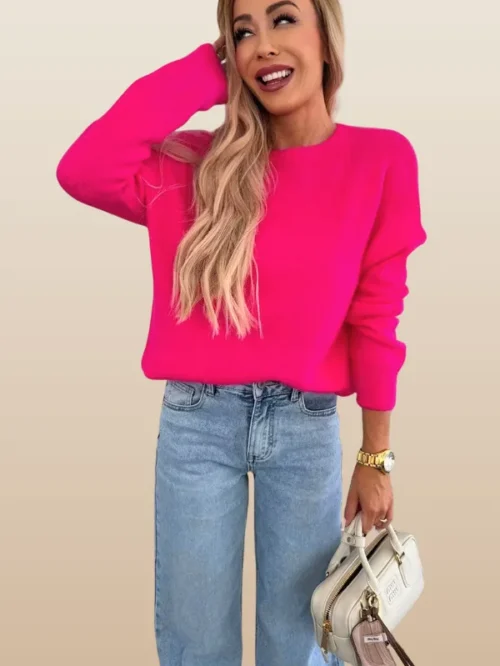 Bliss Light Knitted Alpaca Jumper Sweater-Hot Pink