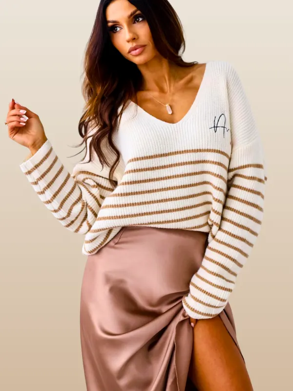 Bliss Striped _AMOR_ Knitted Jumper Sweater Top-Blac-1 (3)