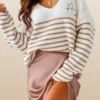 Bliss Striped _AMOR_ Knitted Jumper Sweater Top-Blac
