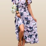 Floral Surplice Wrap Style Midi Dress