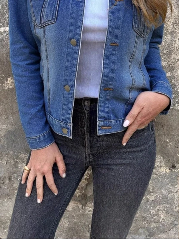 Plus Size Button Front Long Sleeve Denim Jacket