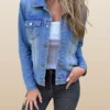 Plus Size Button Front Long Sleeve Denim Jacket
