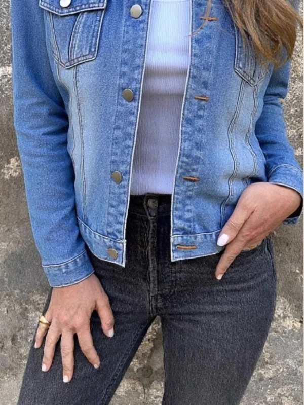 Plus Size Button Front Long Sleeve Denim Jacket - Image 4