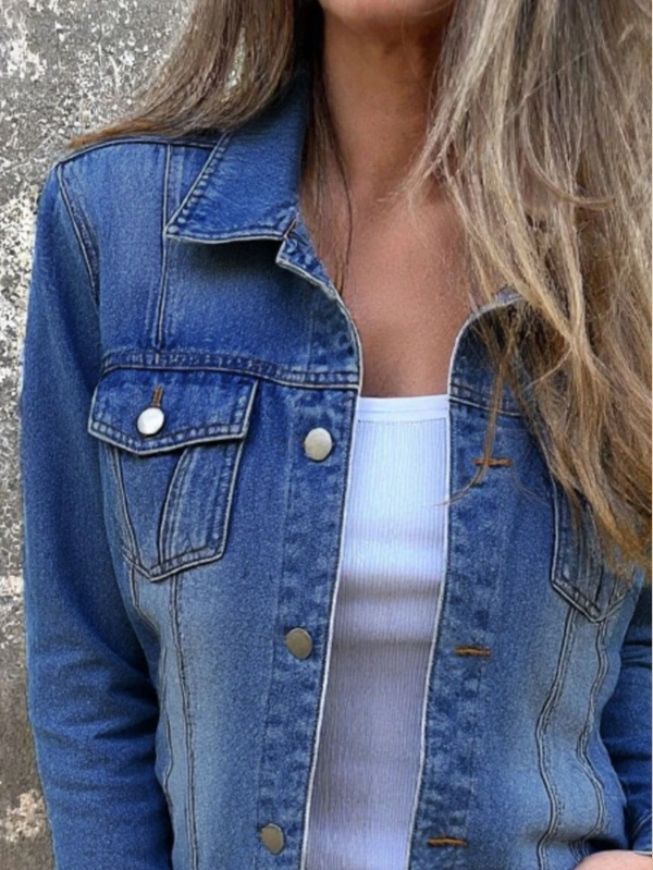 Plus Size Button Front Long Sleeve Denim Jacket