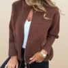 Plus Size Zip Up Long Sleeve Casual Outerwear