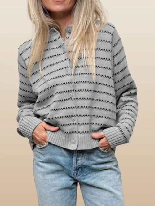 Striped Button Up Long Sleeve Cardigan