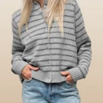 Striped Button Up Long Sleeve Cardigan