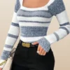 Striped Fuzzy Long Sleeve Sweater