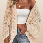 Openwork Knit Open Front Long Sleeve Cardigan