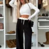 Black High-Waist Contrast Wide-Leg Pants