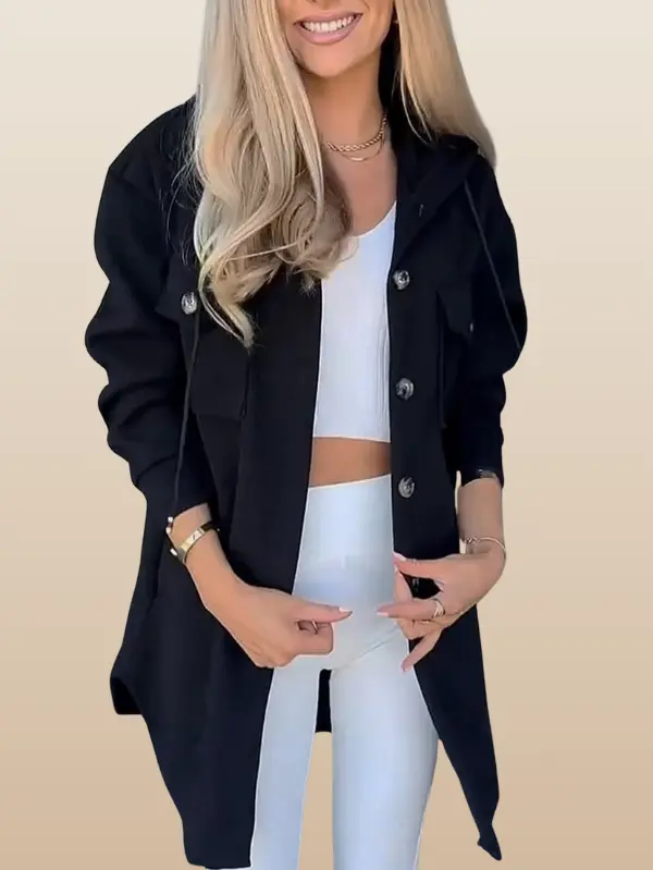 Black Hooded Shacket with Utility Pockets