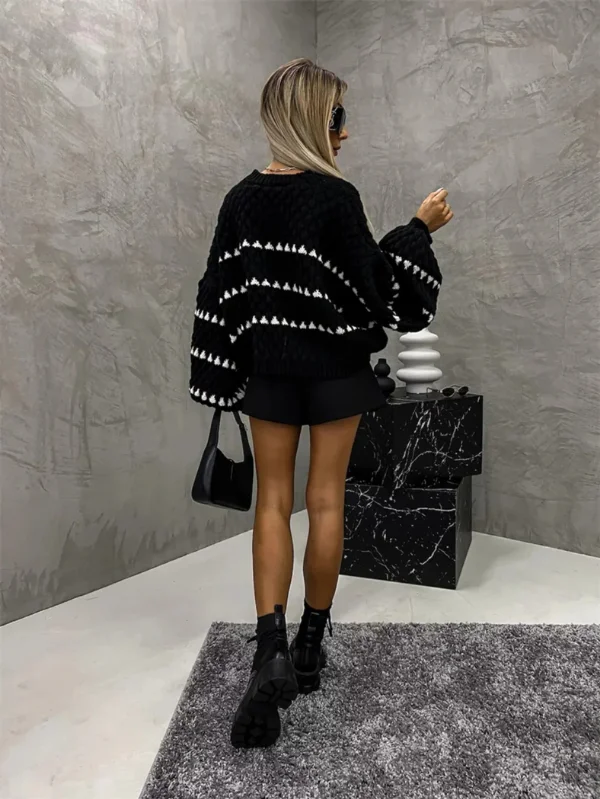 Black Pattern-Weave Knit Sweater Top