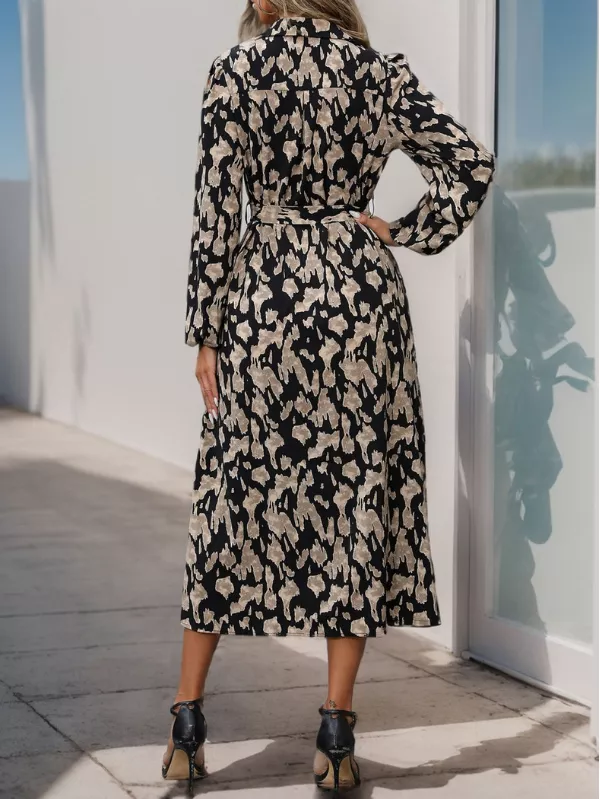 Black Printed Long Sleeve Midi Dress - Image 4
