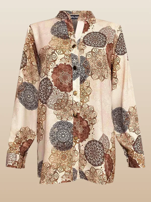 Brown Mandala-Patterned Shirt Blouse