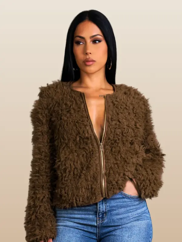Brown Soft-Fur Zip Up Jackets