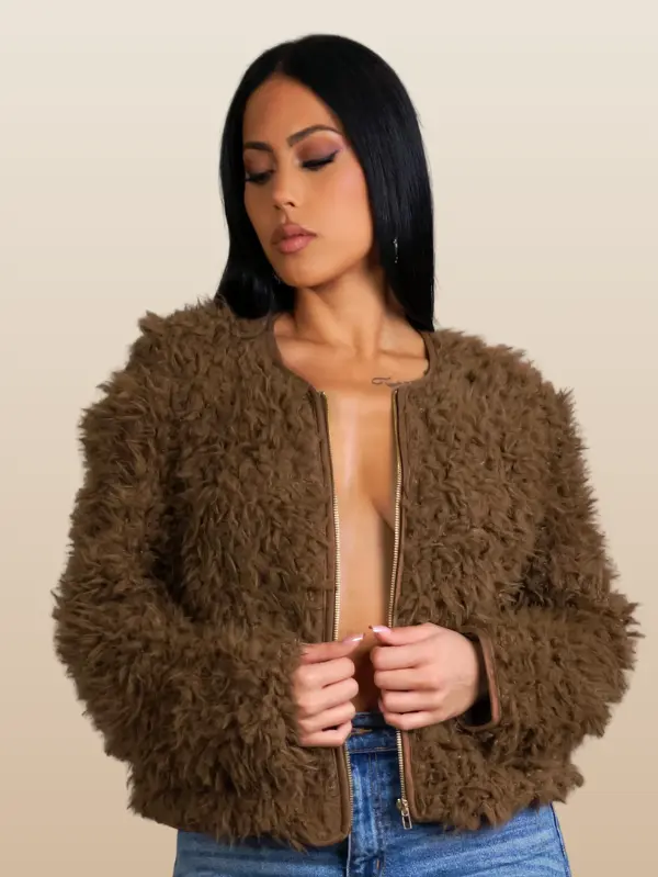 Brown Soft-Fur Zip Up Jackets