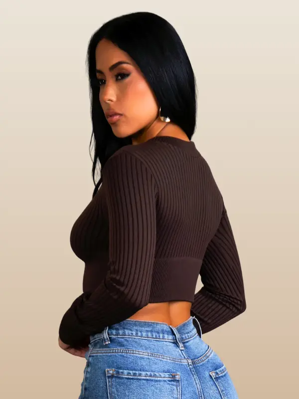 Cropped Bomber Knit Ladies Top Long Sleeve