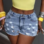 Distressed Denim Shorts with Functional Pockets