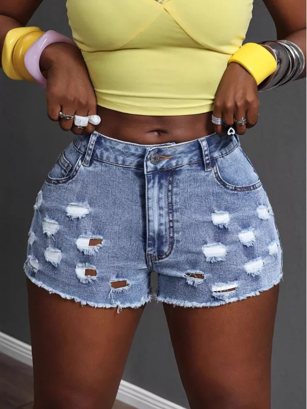 Distressed Denim Shorts with Functional Pockets - Image 5