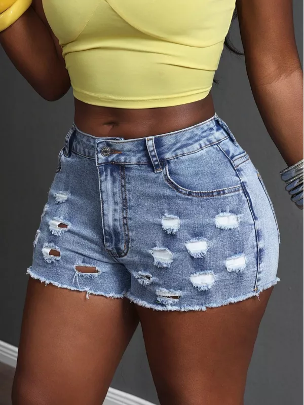 Distressed Denim Shorts with Functional Pockets - Image 2