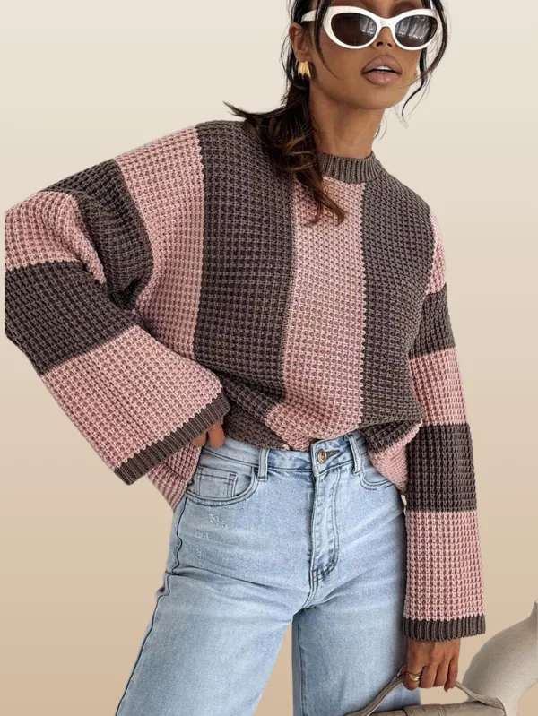 dusty-pink-wide-sleeve-striped-knit-jumper