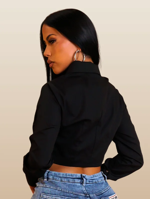 Edge Cut Button Down Ladies Top Long Sleeve