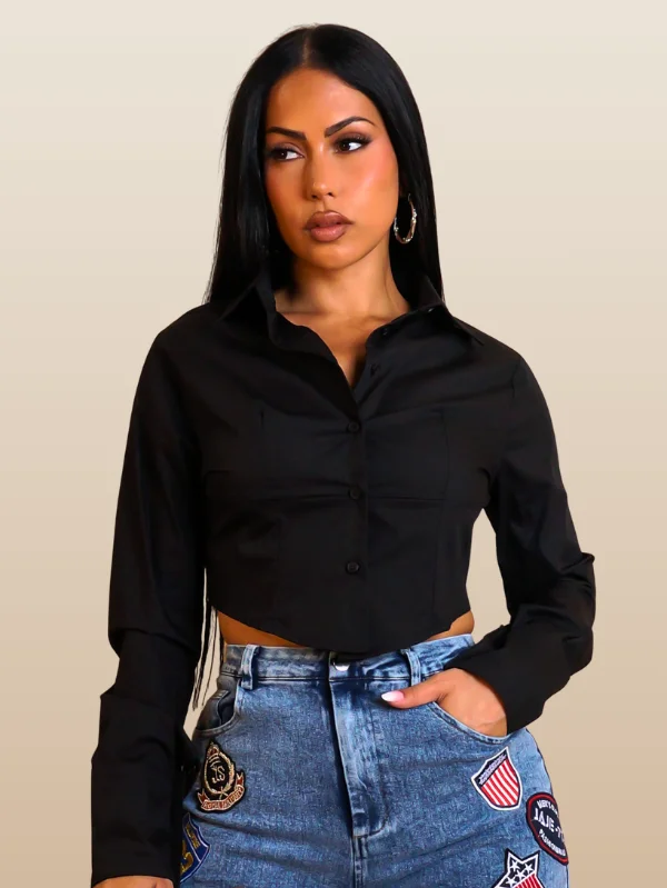 Edge Cut Button Down Ladies Top Long Sleeve