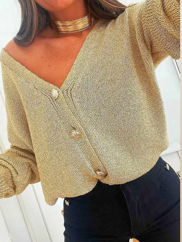 Gold Shimmer Knit Cardigan with Button Accents