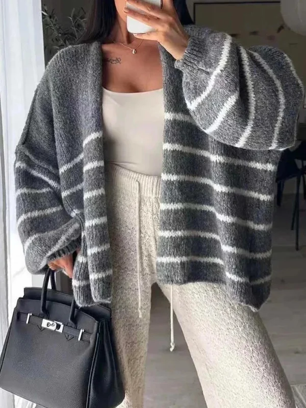 Grey Striped Everyday Knit Cardigan