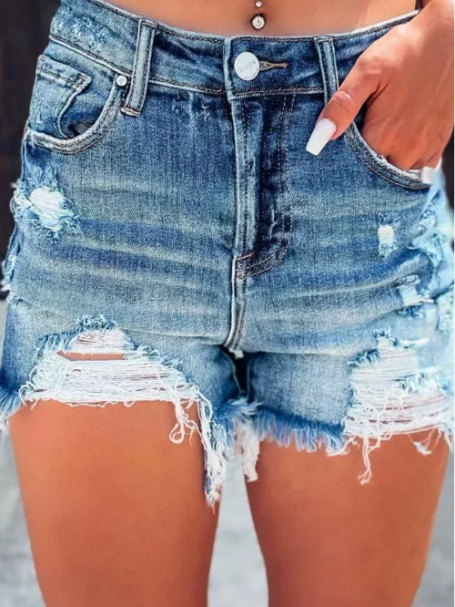 High Waisted Distressed Denim Cutoff Shorts