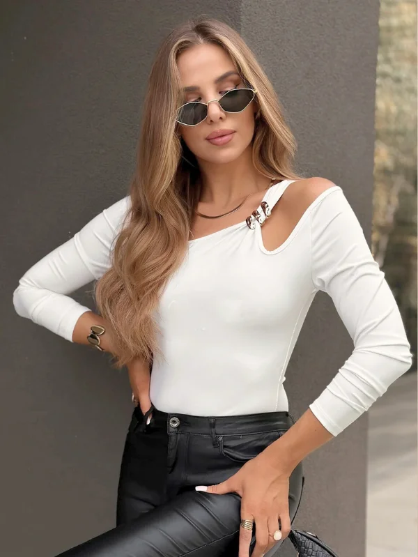 Ivory Off-Shoulder Top with Cut-Out Design