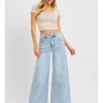 Plus Size High Rise Wide Leg Palazzo Jeans - Ankle Length
