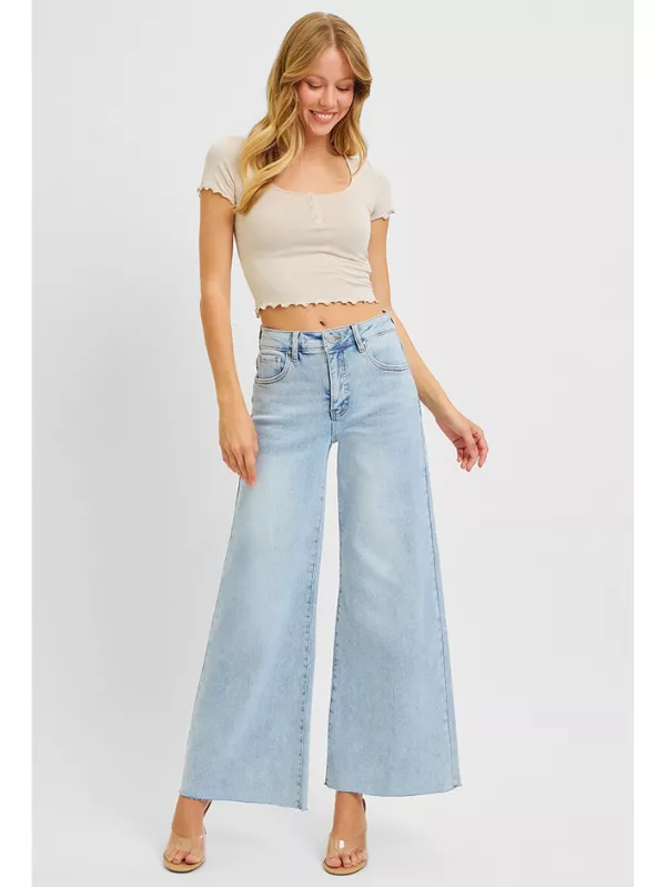 plus size high rise wide leg palazzo jeans ankle length