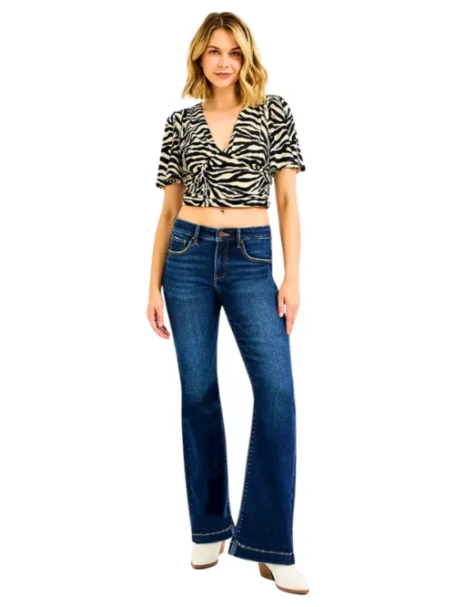 Plus Size Mid Rise Flare Jeans with Tummy Control