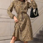 Printed Long Sleeve Casual Midi Dress