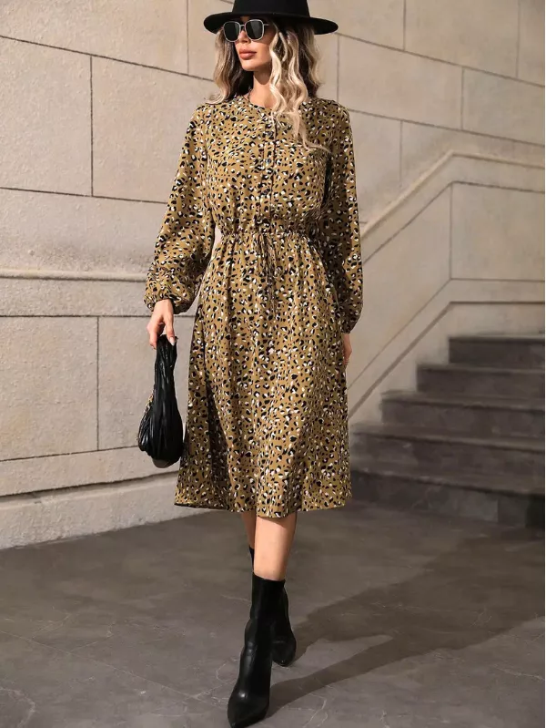 Printed Long Sleeve Casual Midi Dress - Image 3