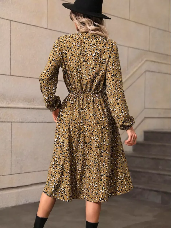 Printed Long Sleeve Casual Midi Dress - Image 4