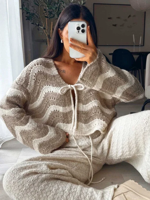 Stone Tie-Front Soft Knit Cardigan