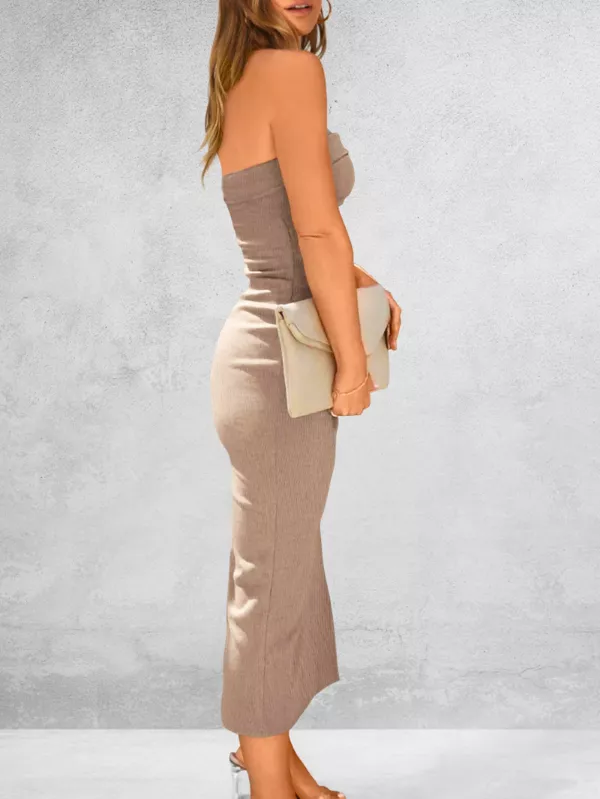 Strapless Slit Tube Midi Dress - Image 3