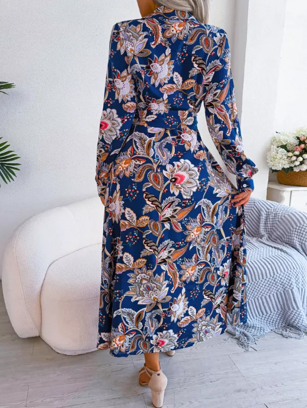 Tie Waist Printed Long Sleeve Midi Dress - Image 3