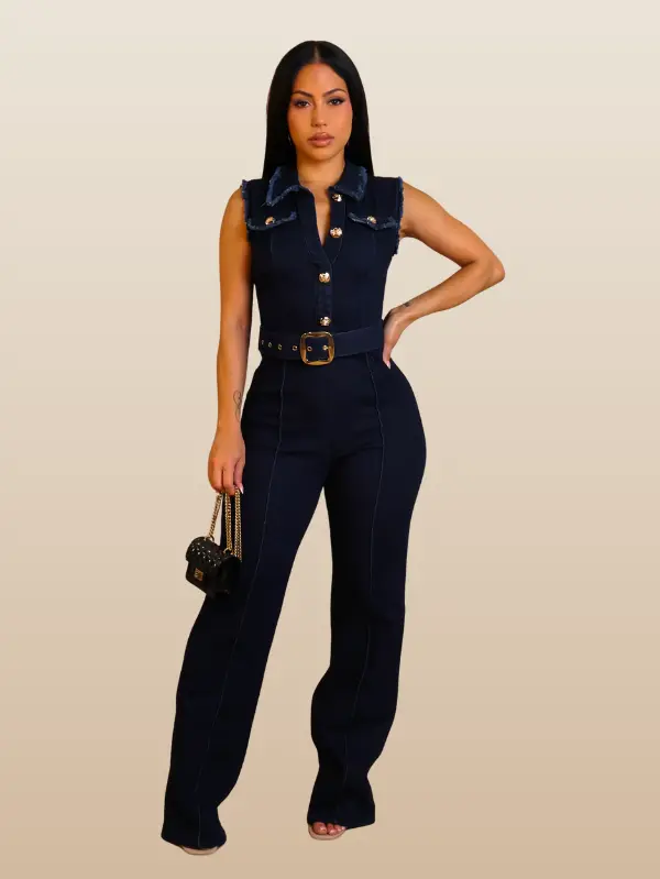 Urban Chic Belted Ladies Jumpsuit Denim