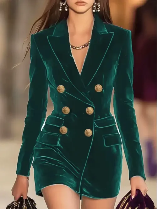 velvet double-breasted blazer style dress