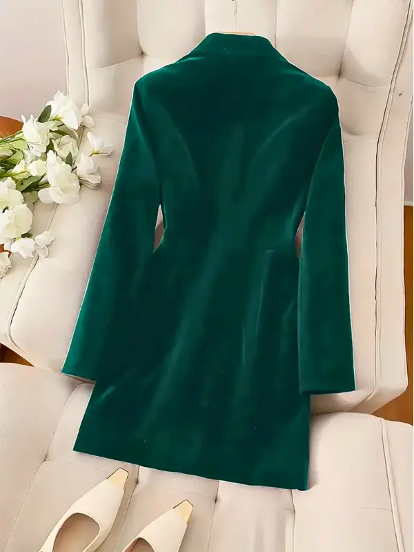 velvet double-breasted blazer style dress1
