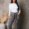 Washed High-Waist Cuffed Ladies Pants
