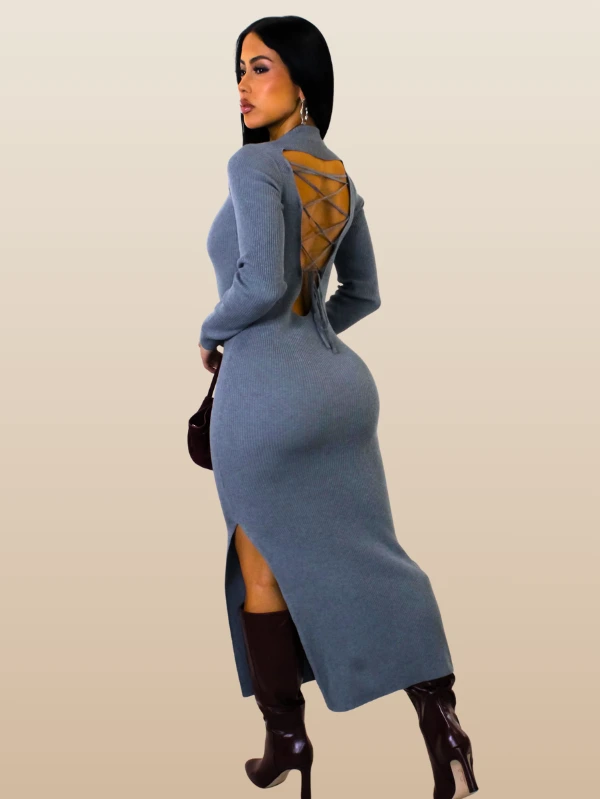 Winter Chic Fitted Midi Dress - Image 2